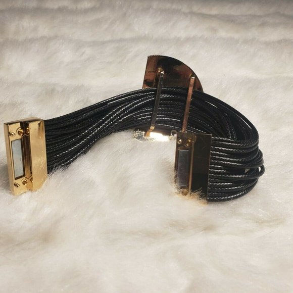 Womens Gold & Black Rope Bracelet Magnetic Clasp - Picture 4 of 5